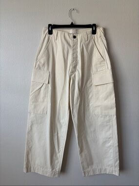 KURO Japanese denim off white speckled cargo jeans button fly sz 0 y2k wide leg